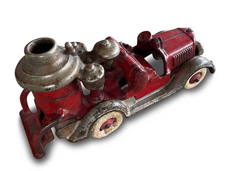 Red Hubley cast iron fire engine with rubber wheels